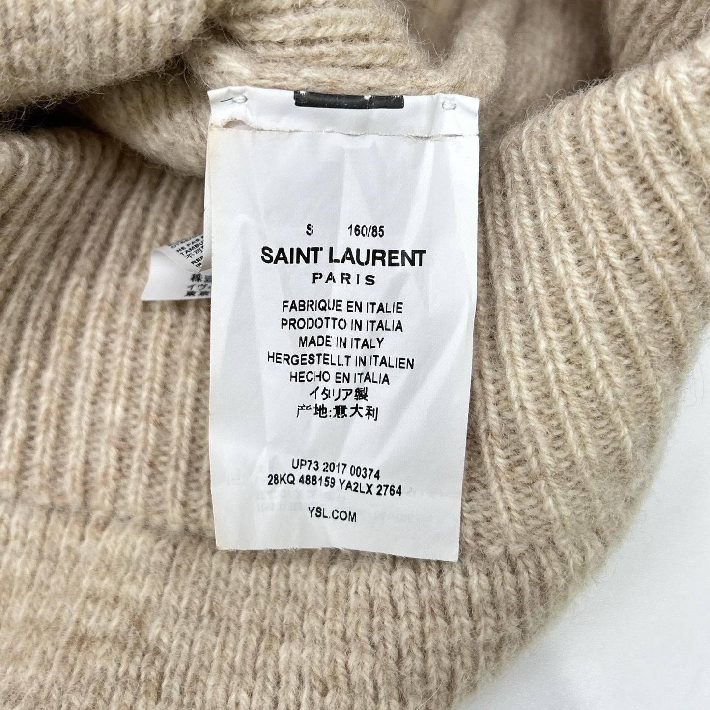 SAINT LAURENT PARIS サンローランパリ ベージュ ウール100 クルーネック ロングスリーブ ニット トップス