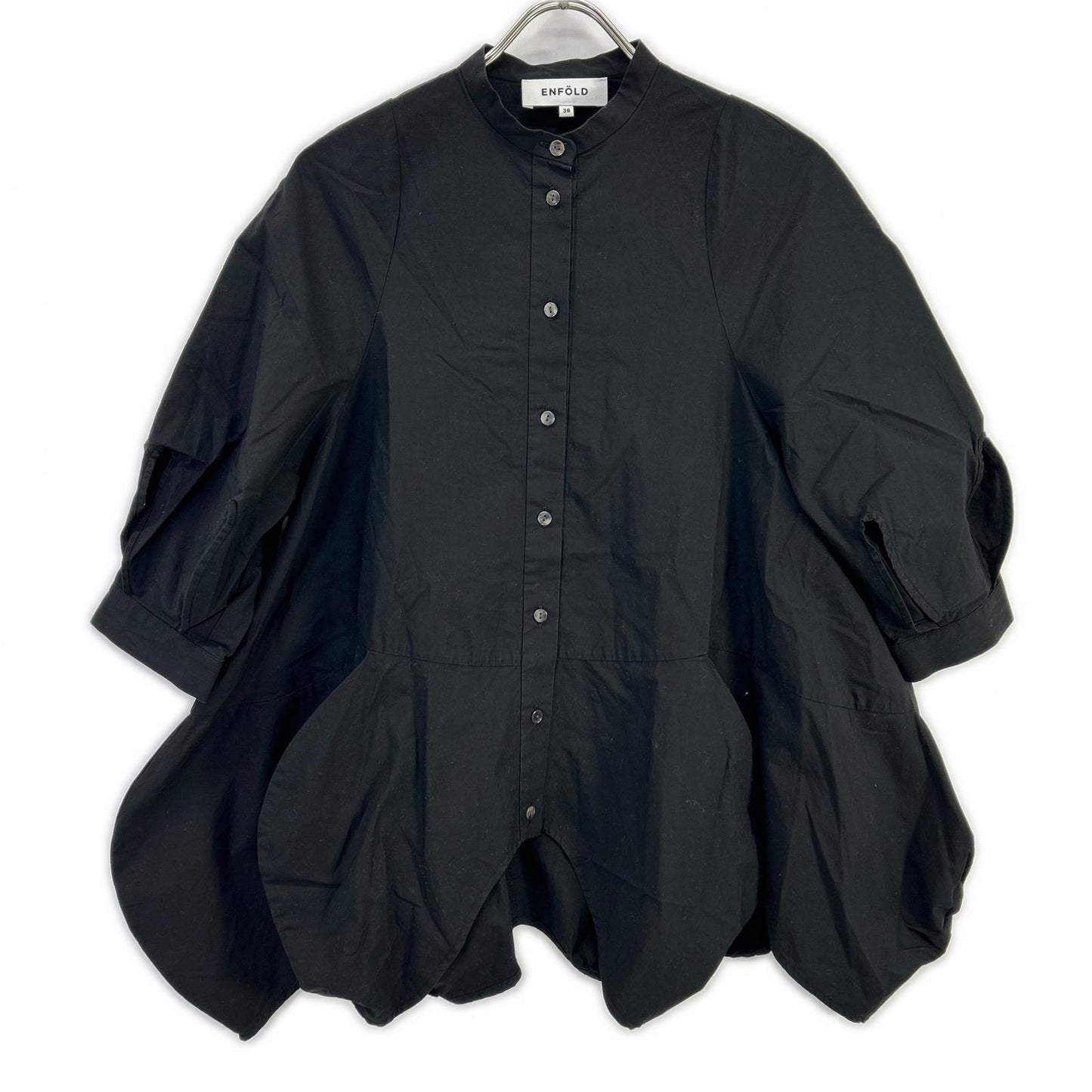 ENFOLD エンフォルド 24AW 300HA230-2680 ブラック コットン ショートスリーブフラワーデザインシャツ/FLOWER SHIRT トップス
