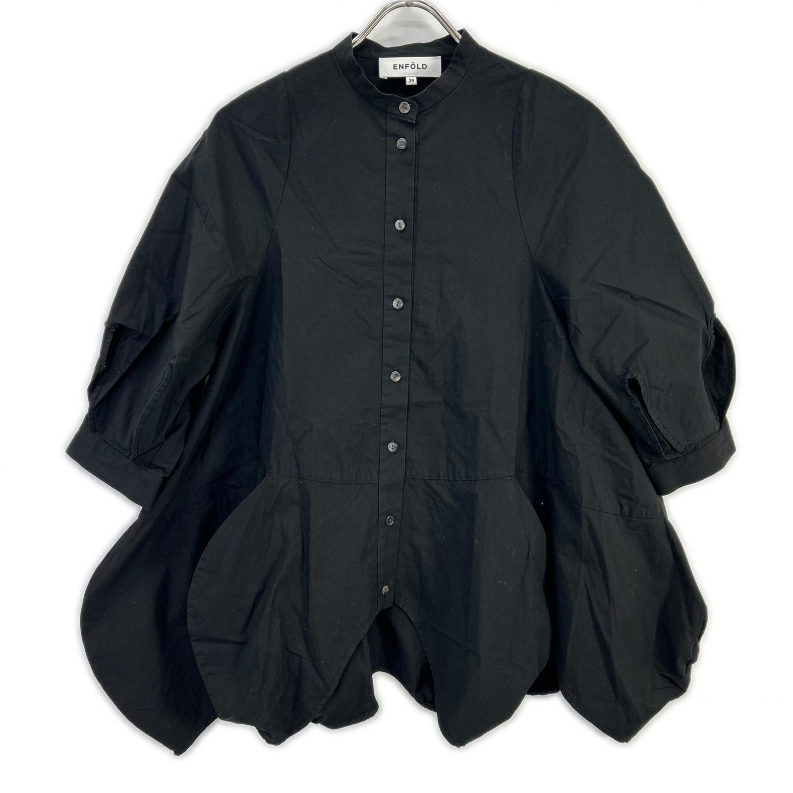 ENFOLD エンフォルド 24AW 300HA230-2680 ブラック コットン ショートスリーブフラワーデザインシャツ/FLOWER SHIRT トップス