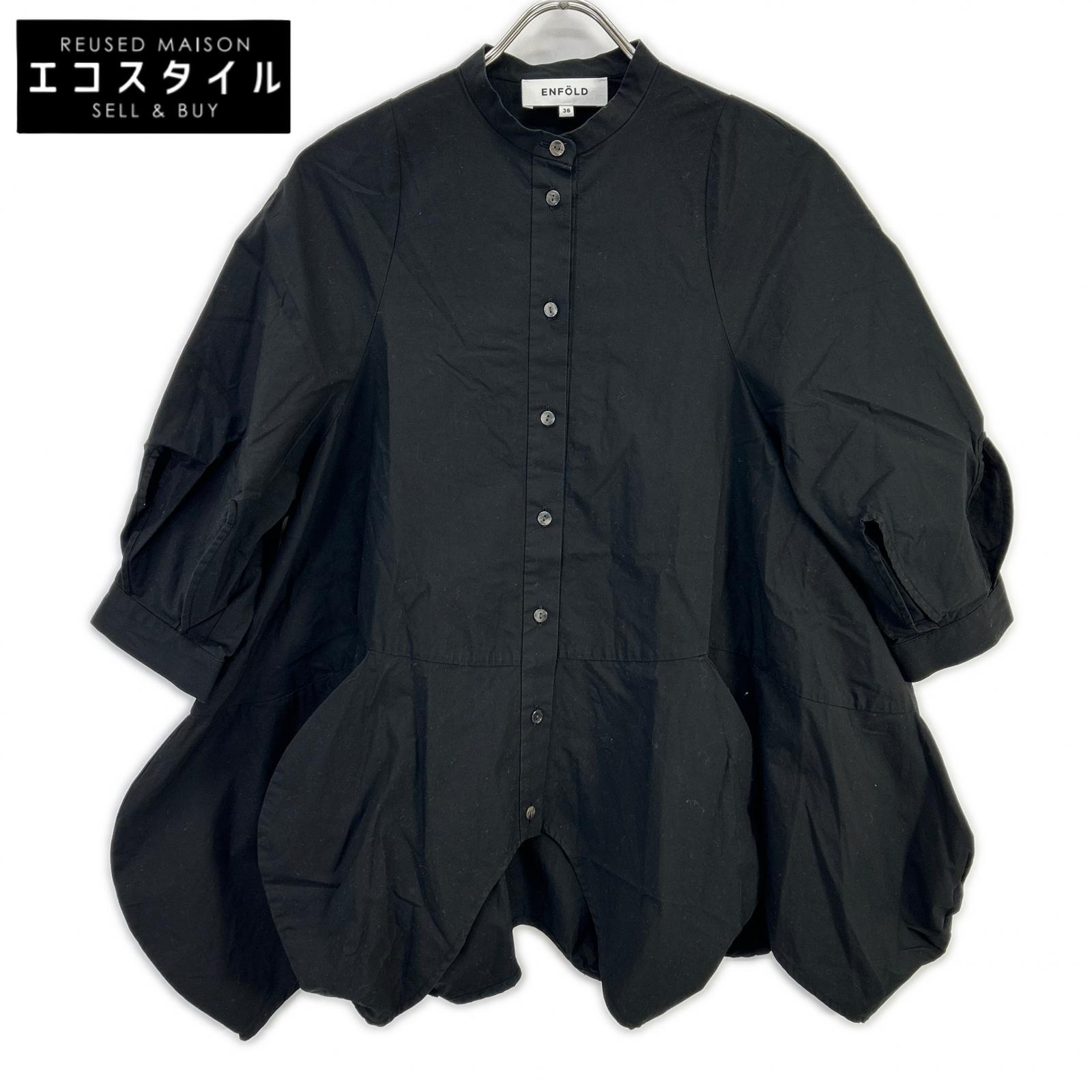 ENFOLD エンフォルド 24AW 300HA230-2680 ブラック コットン ショートスリーブフラワーデザインシャツ/FLOWER SHIRT トップス