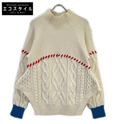 ENFOLD エンフォルド 300GS970-2280 アイボリー×レッド×ブルー ウール混 Rib×Cable Combi Pullover トップス
