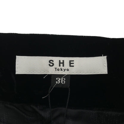 SHE TOKYO シートウキョウ S-SK-466 Vivienne Velvet Quilt ブラック レーヨン混 ベルベットキルト×シアープリーツ ロングスカート ボトムス