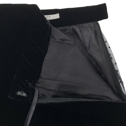 SHE TOKYO シートウキョウ S-SK-466 Vivienne Velvet Quilt ブラック レーヨン混 ベルベットキルト×シアープリーツ ロングスカート ボトムス