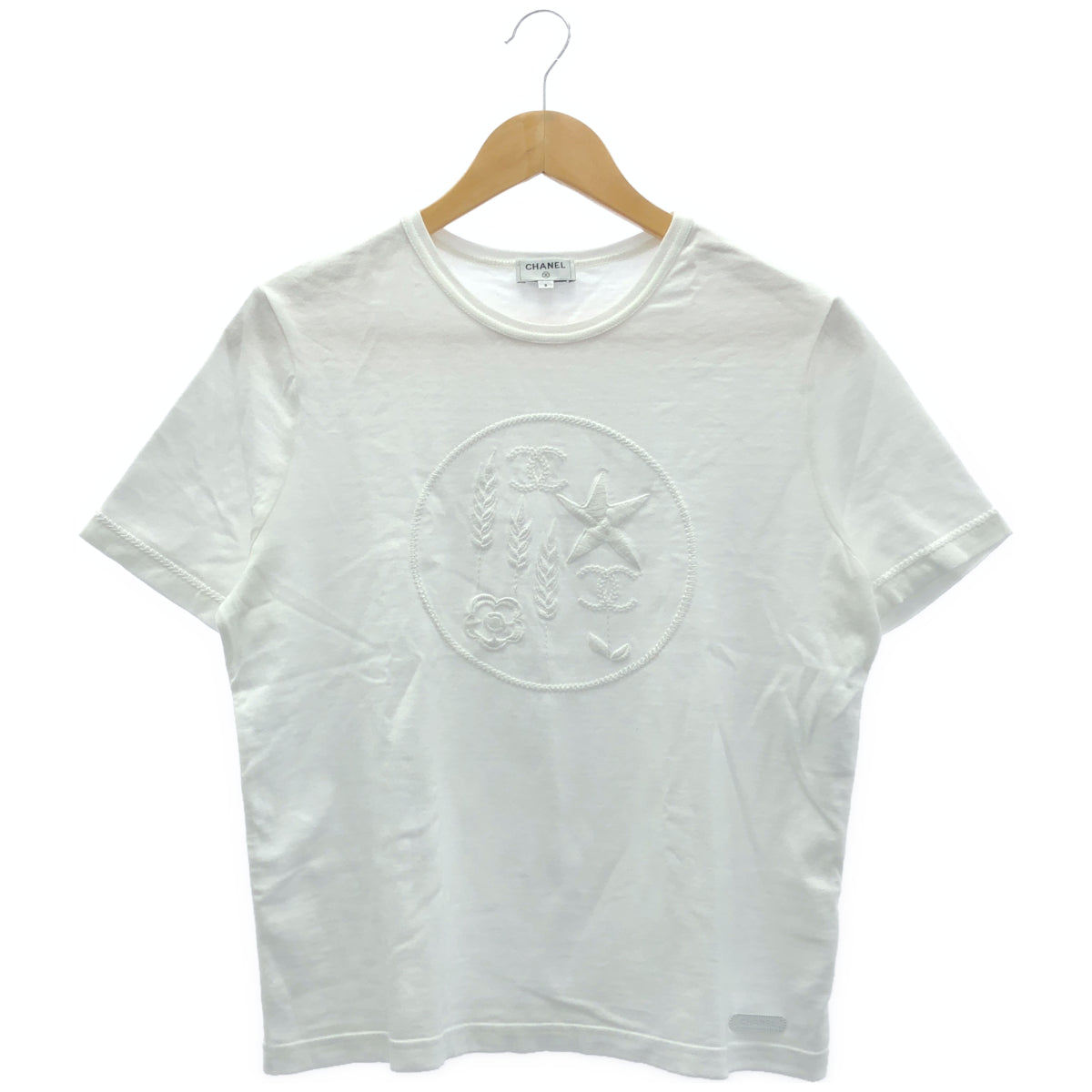 CHANEL シャネル 22SS P72456K10424 ホワイト 刺繍デザイン クルーネック ショートスリーブカットソー Tシャツ トップス