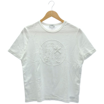 CHANEL シャネル 22SS P72456K10424 ホワイト 刺繍デザイン クルーネック ショートスリーブカットソー Tシャツ トップス