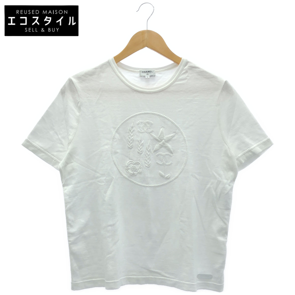 CHANEL シャネル 22SS P72456K10424 ホワイト 刺繍デザイン クルーネック ショートスリーブカットソー Tシャツ トップス