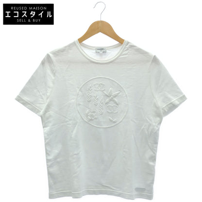 CHANEL シャネル 22SS P72456K10424 ホワイト 刺繍デザイン クルーネック ショートスリーブカットソー Tシャツ トップス