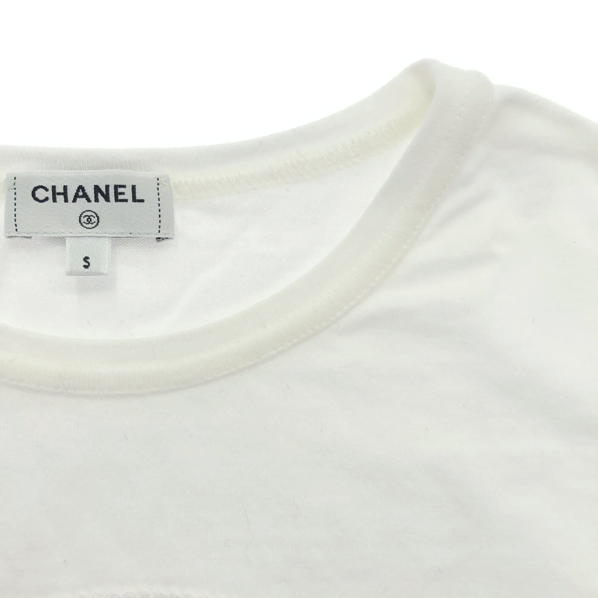 CHANEL シャネル 22SS P72456K10424 ホワイト 刺繍デザイン クルーネック ショートスリーブカットソー Tシャツ トップス