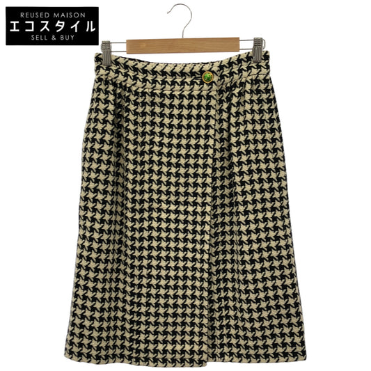 GUCCI グッチ 19年 582744 19年 ホワイト×ブラック ウール ハウンドトゥースラップミディアムスカート ボトムス