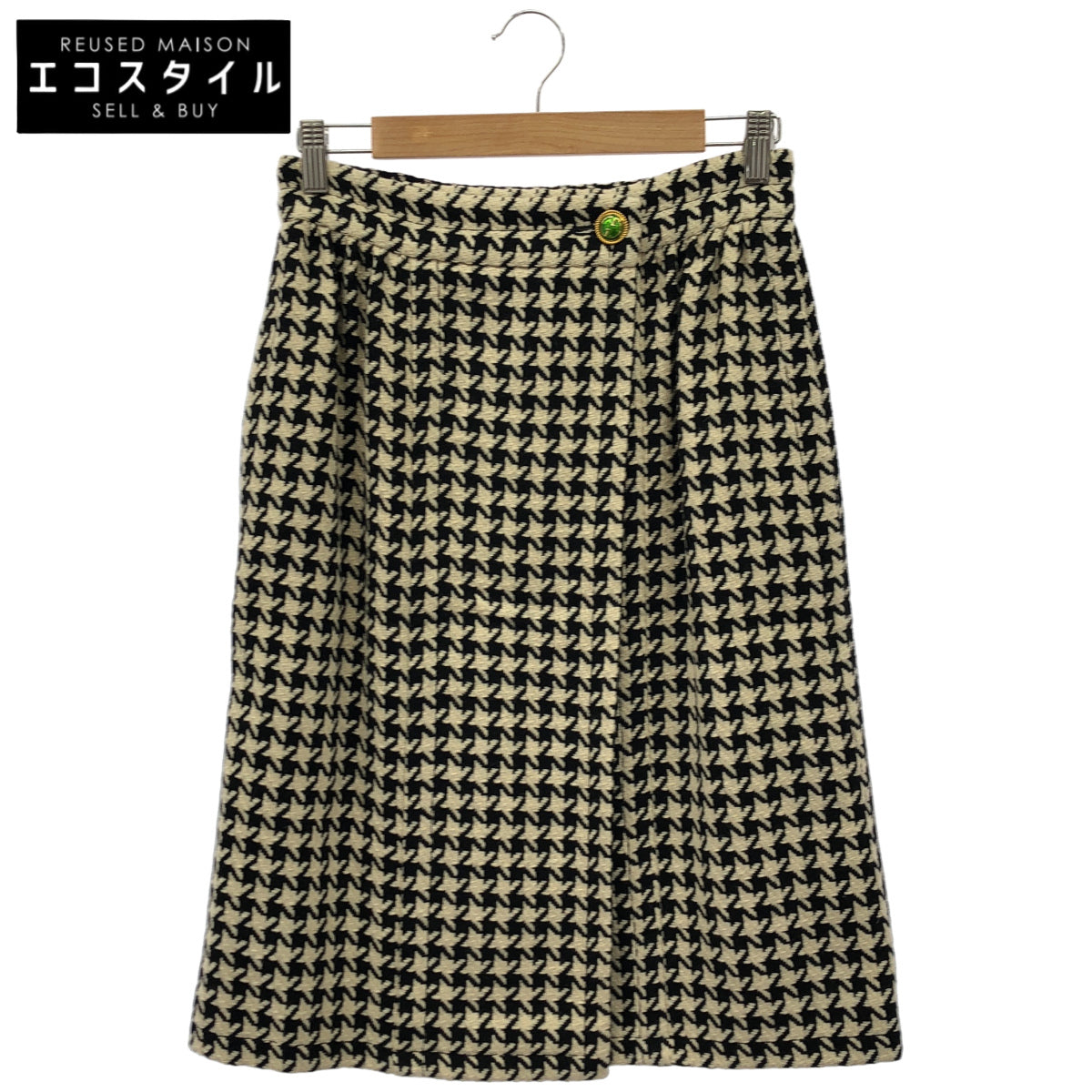 GUCCI グッチ 19年 582744 19年 ホワイト×ブラック ウール ハウンドトゥースラップミディアムスカート ボトムス