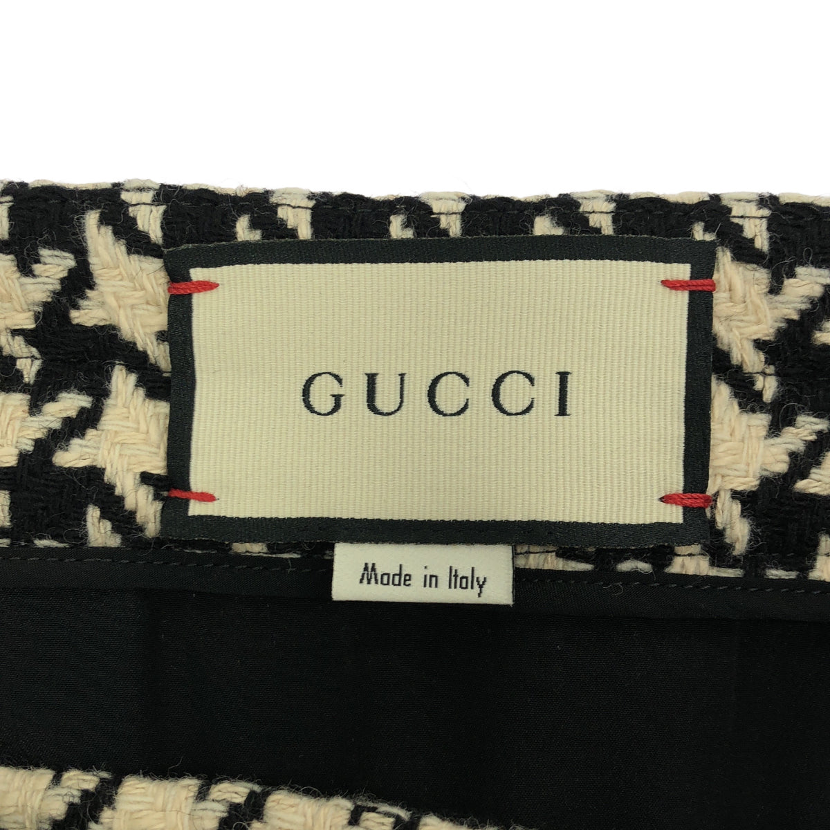 GUCCI グッチ 19年 582744 19年 ホワイト×ブラック ウール ハウンドトゥースラップミディアムスカート ボトムス