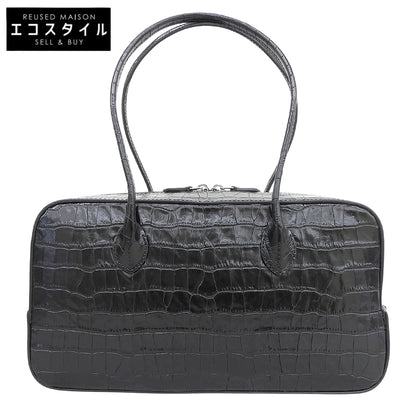 MAISON CANAU メゾンカナウ 美品 CROCO EW クロコ型押し BOX-BOSTON（M） ボックスボストンハンドバッグ レディース ブラック MCLH3DB493 ハンドバッグ