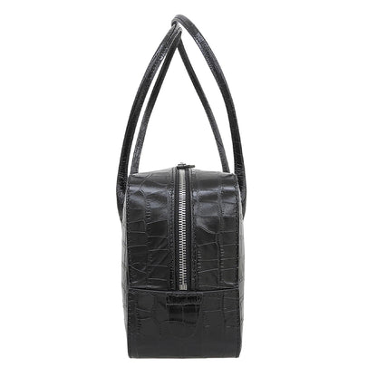 MAISON CANAU メゾンカナウ 美品 CROCO EW クロコ型押し BOX-BOSTON（M） ボックスボストンハンドバッグ レディース ブラック MCLH3DB493 ハンドバッグ