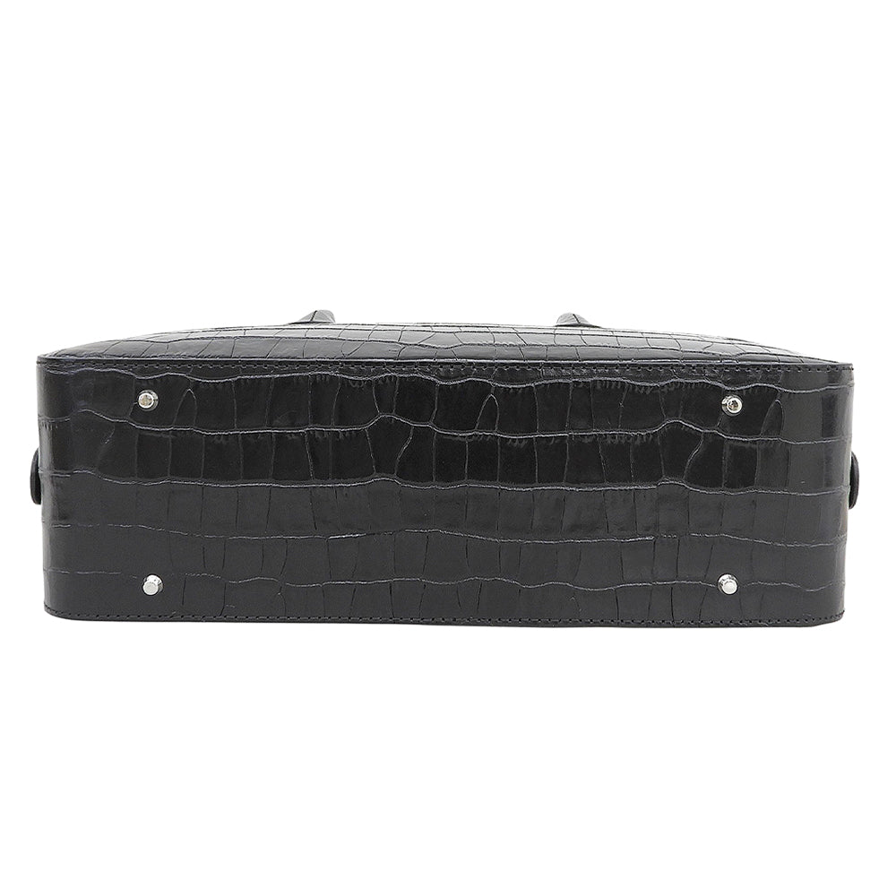 MAISON CANAU メゾンカナウ 美品 CROCO EW クロコ型押し BOX-BOSTON（M） ボックスボストンハンドバッグ レディース ブラック MCLH3DB493 ハンドバッグ