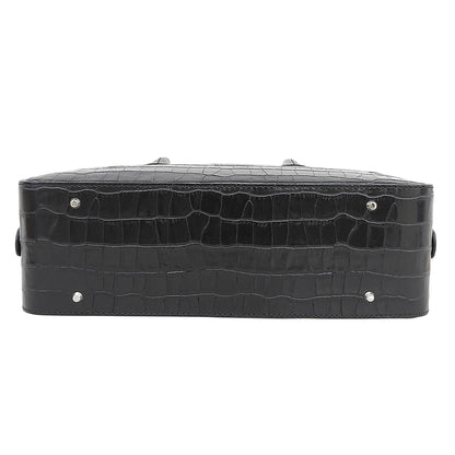 MAISON CANAU メゾンカナウ 美品 CROCO EW クロコ型押し BOX-BOSTON（M） ボックスボストンハンドバッグ レディース ブラック MCLH3DB493 ハンドバッグ