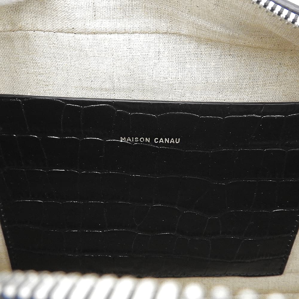 MAISON CANAU メゾンカナウ 美品 CROCO EW クロコ型押し BOX-BOSTON（M） ボックスボストンハンドバッグ レディース ブラック MCLH3DB493 ハンドバッグ