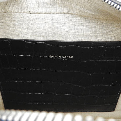 MAISON CANAU メゾンカナウ 美品 CROCO EW クロコ型押し BOX-BOSTON（M） ボックスボストンハンドバッグ レディース ブラック MCLH3DB493 ハンドバッグ