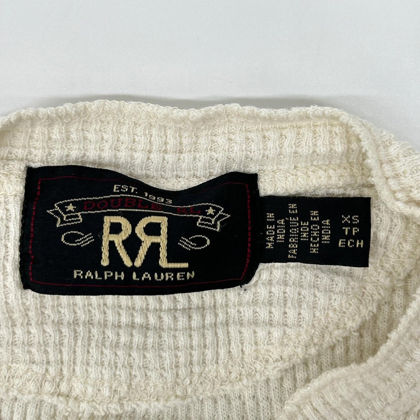 RRL ダブルアールエル 782504859001 オフホワイト コットン ヘンリーネック ロングスリーブワッフルカットソー トップス