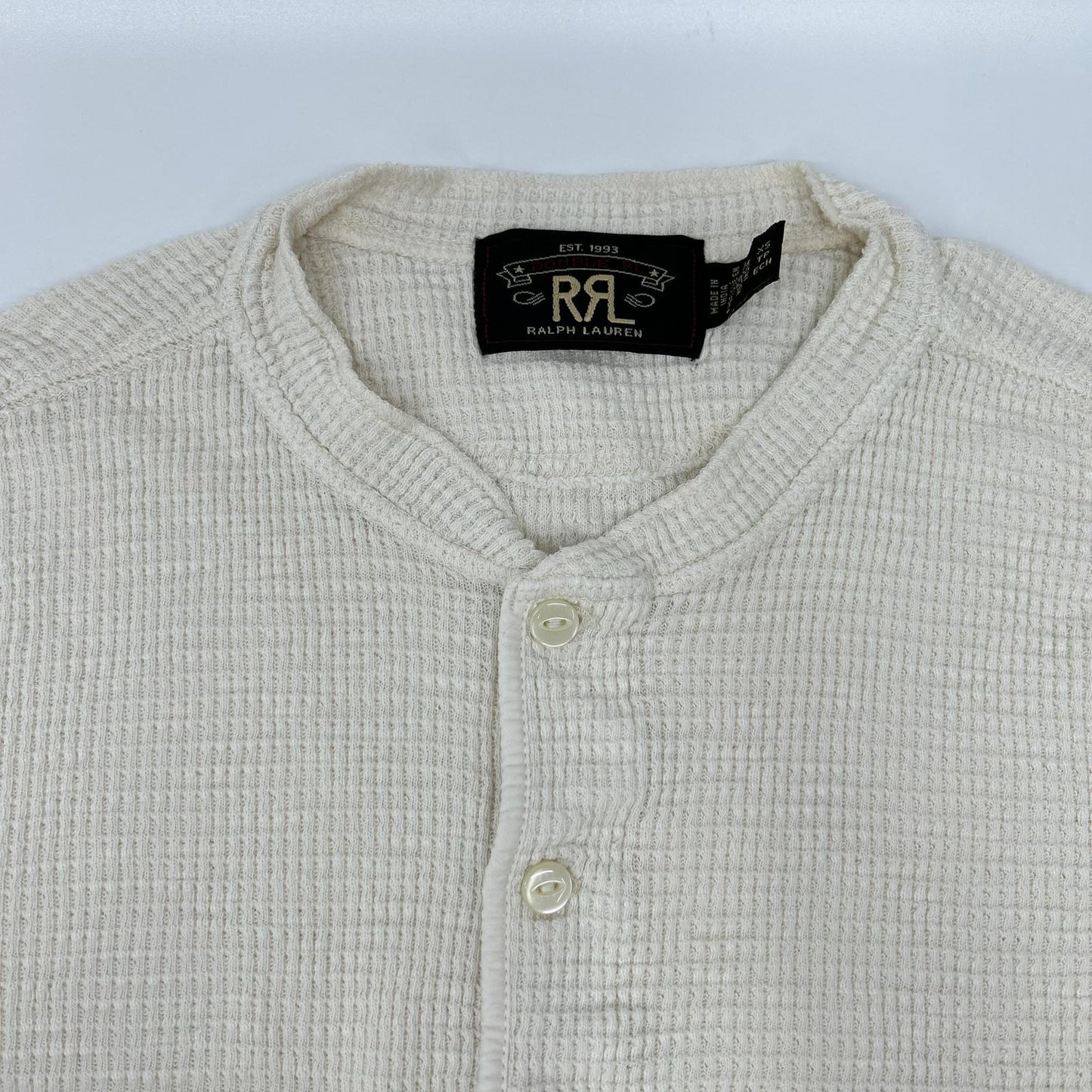 RRL ダブルアールエル 782504859001 オフホワイト コットン ヘンリーネック ロングスリーブワッフルカットソー トップス