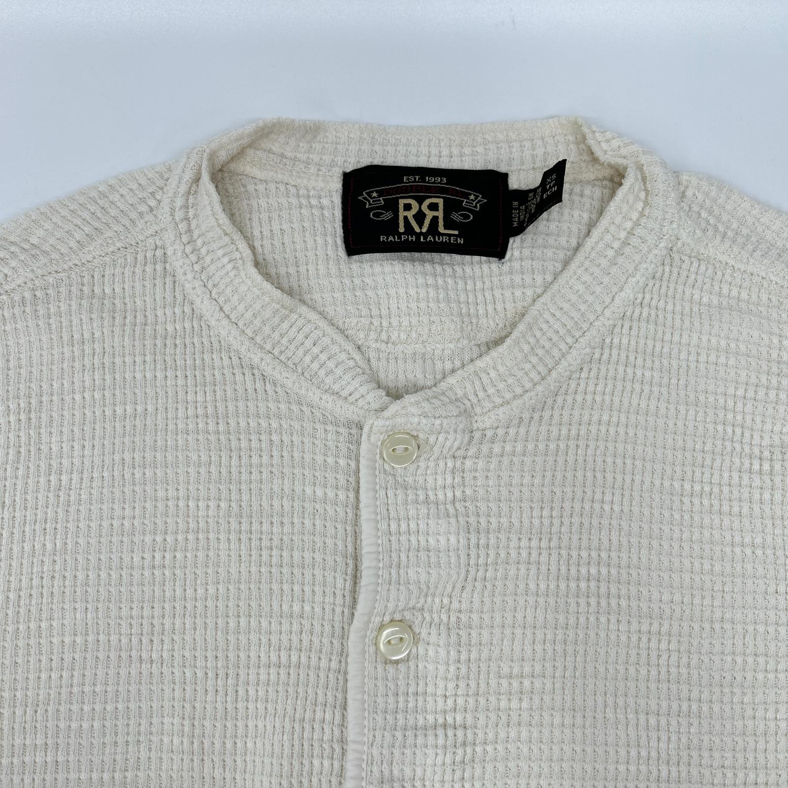 RRL ダブルアールエル 782504859001 オフホワイト コットン ヘンリーネック ロングスリーブワッフルカットソー トップス