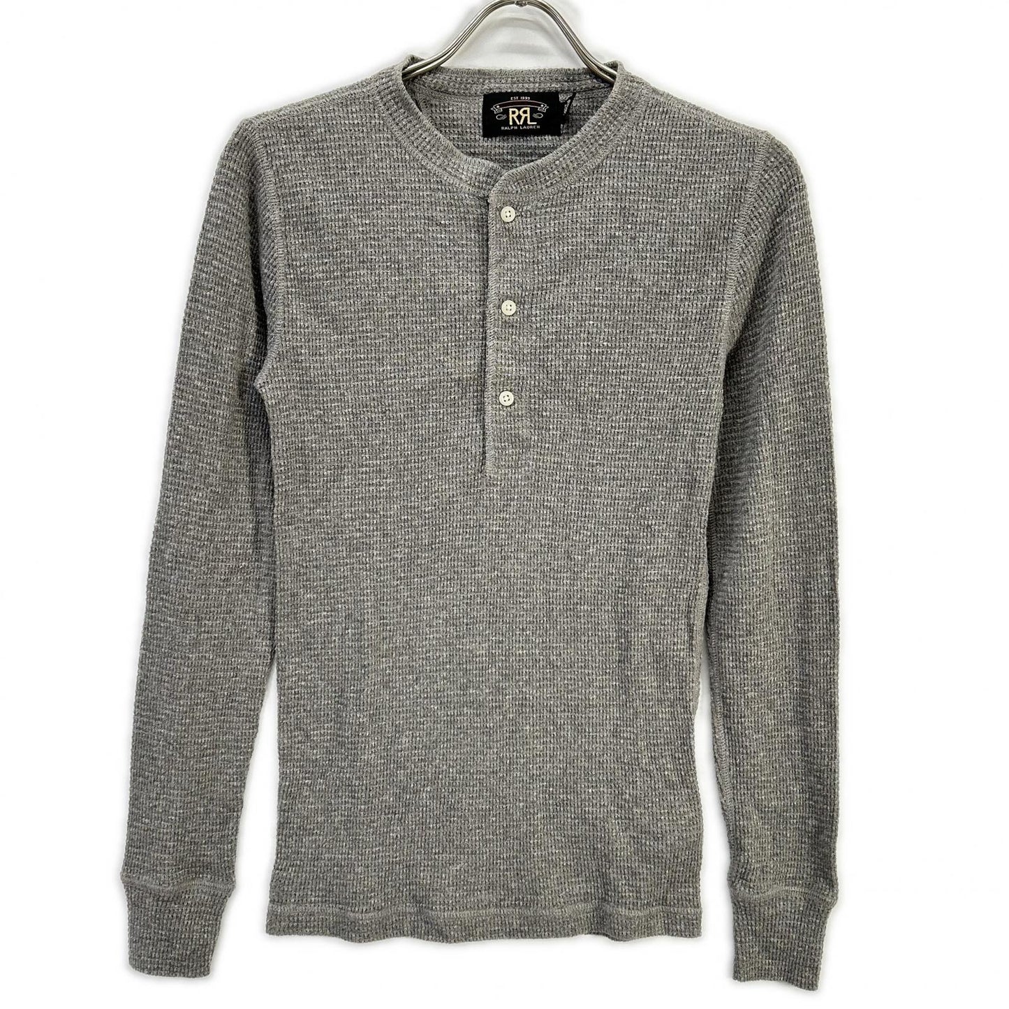 RRL ダブルアールエル 782751189001 グレー コットン ヘンリーネック ロングスリーブワッフルカットソー トップス