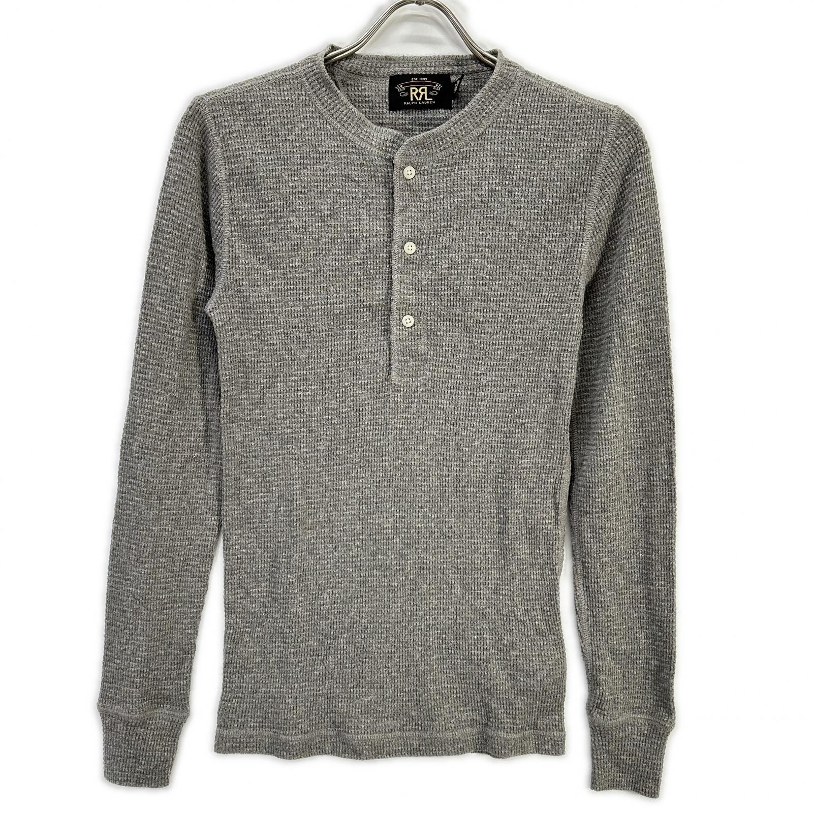 RRL ダブルアールエル 782751189001 グレー コットン ヘンリーネック ロングスリーブワッフルカットソー トップス