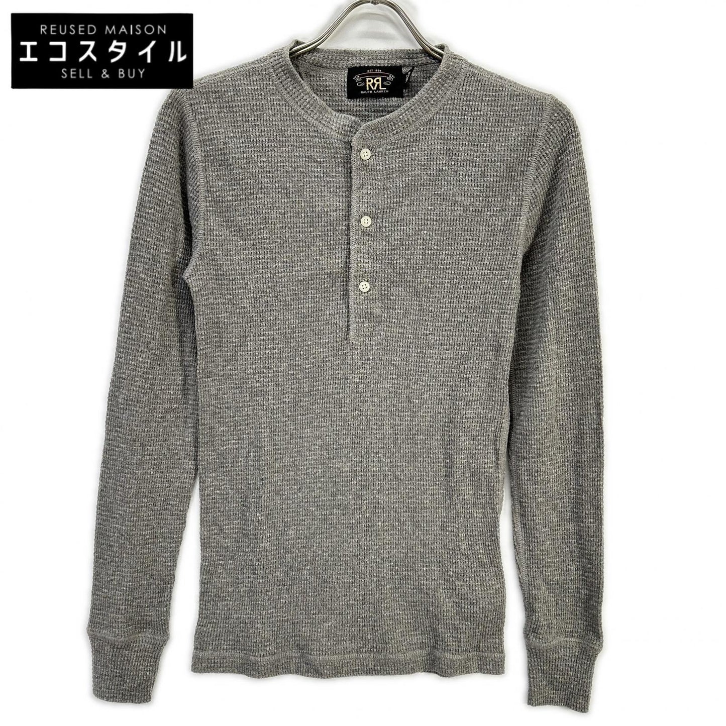 RRL ダブルアールエル 782751189001 グレー コットン ヘンリーネック ロングスリーブワッフルカットソー トップス