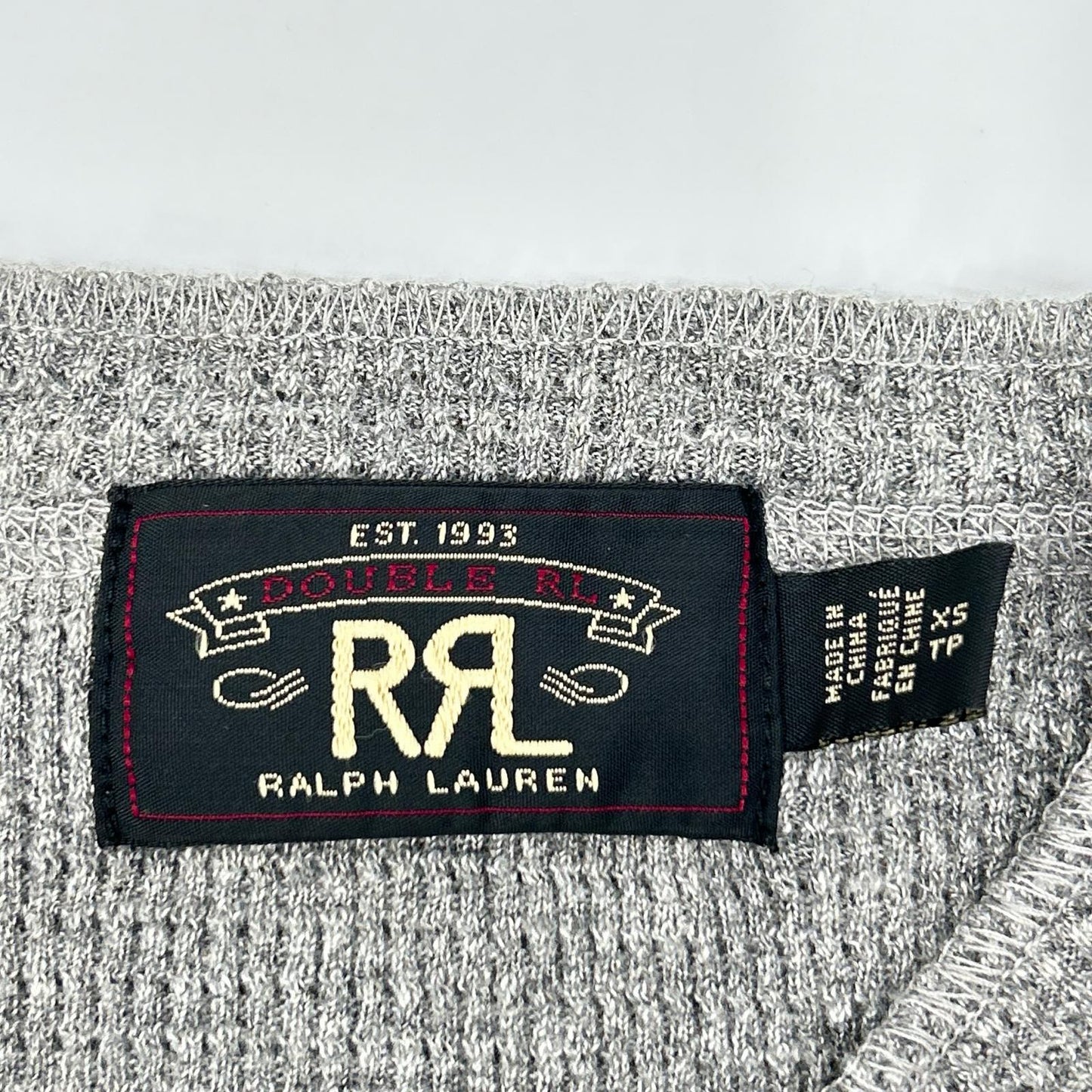 RRL ダブルアールエル 782751189001 グレー コットン ヘンリーネック ロングスリーブワッフルカットソー トップス