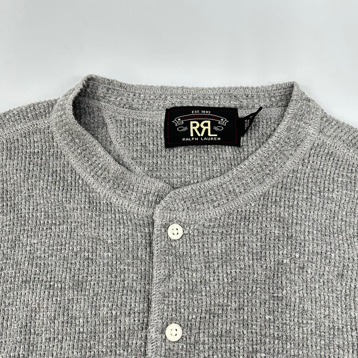 RRL ダブルアールエル 782751189001 グレー コットン ヘンリーネック ロングスリーブワッフルカットソー トップス