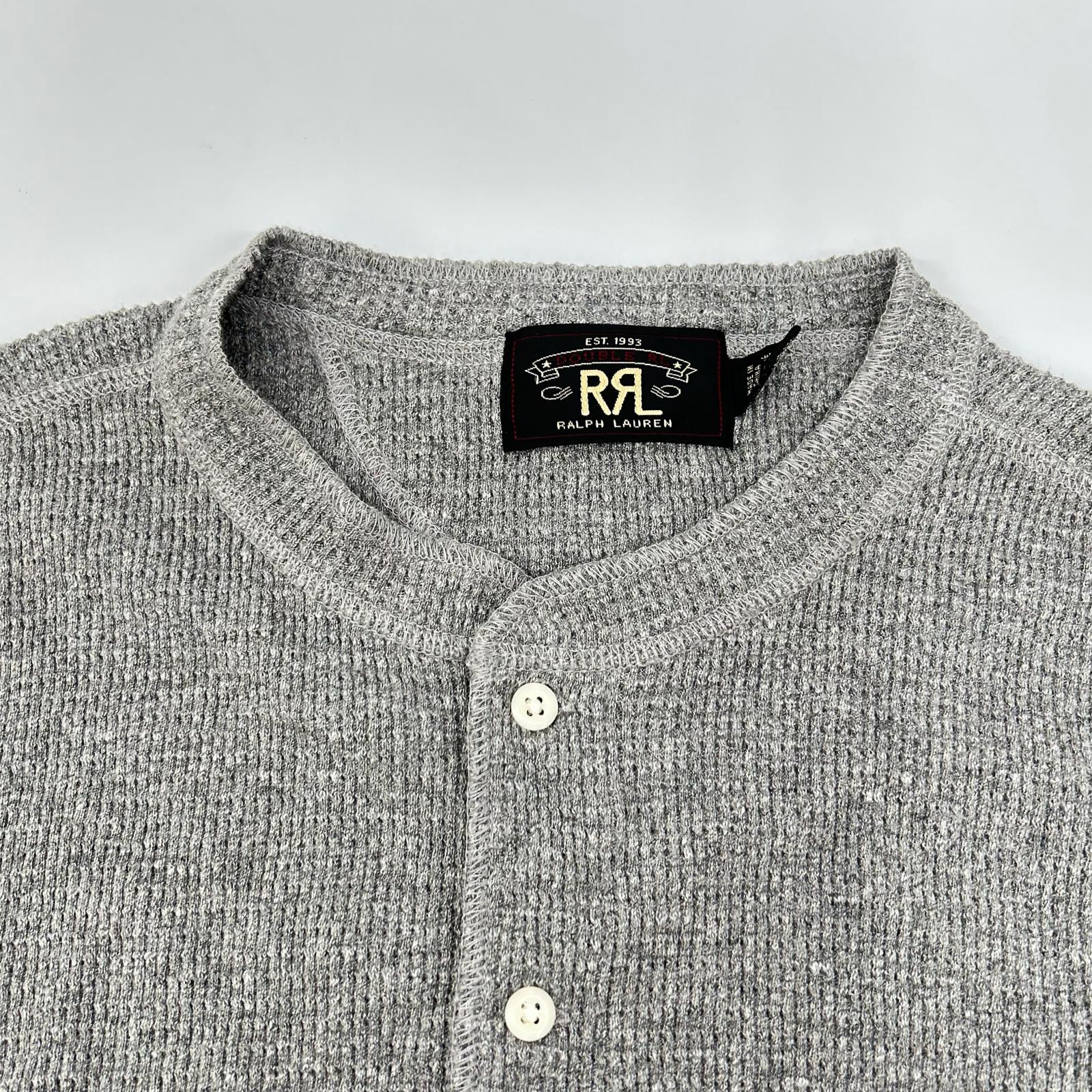 RRL ダブルアールエル 782751189001 グレー コットン ヘンリーネック ロングスリーブワッフルカットソー トップス