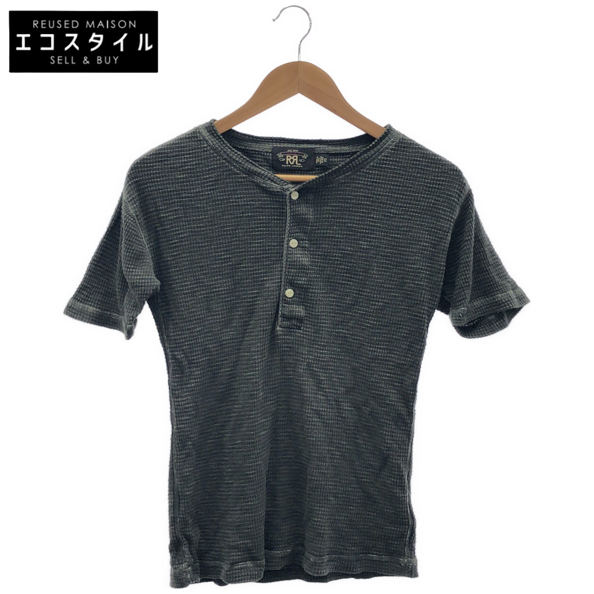RRL ダブルアールエル 782658942002 フェードグレー コットン ヘンリーネック ショートスリーブワッフルカットソー トップス