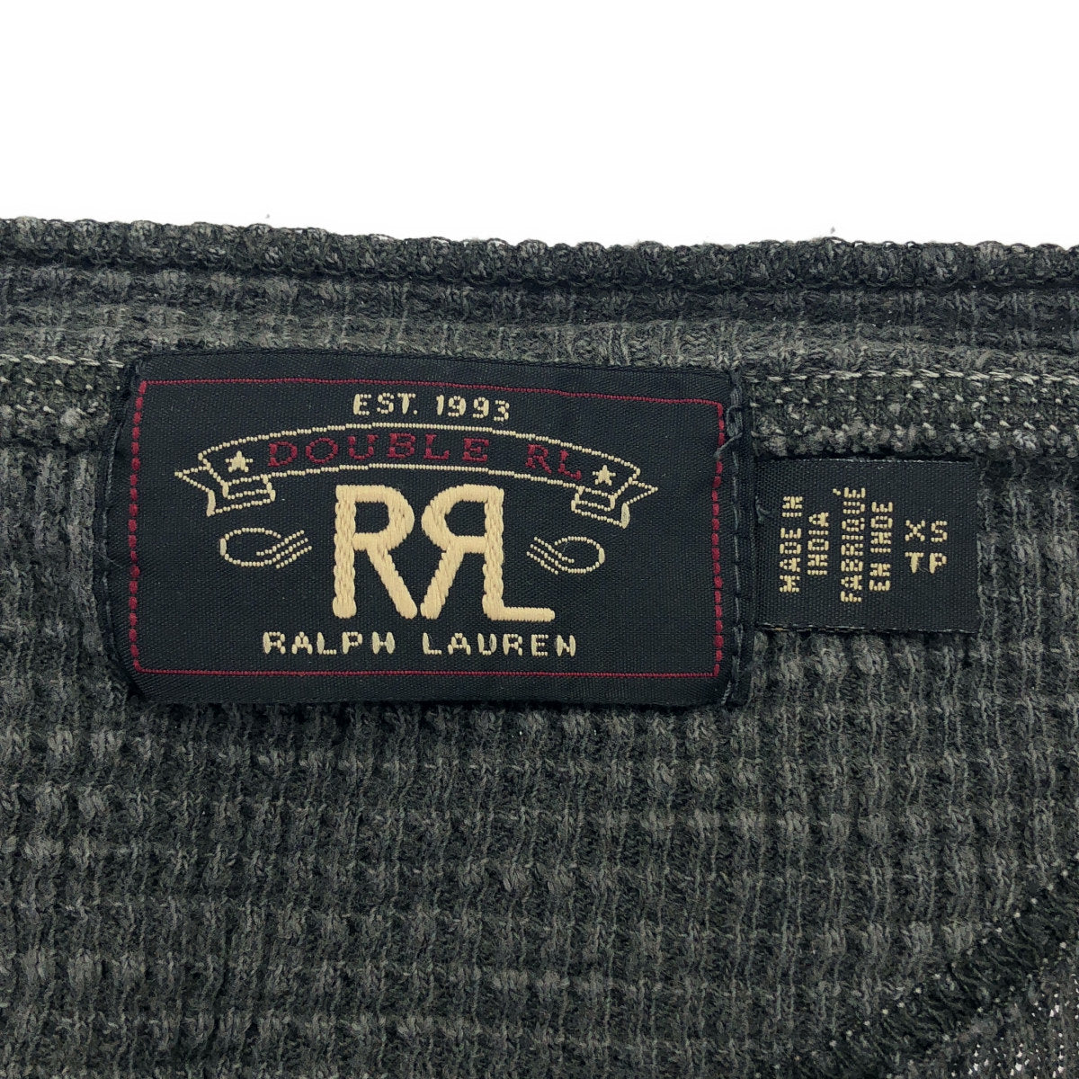 RRL ダブルアールエル 782658942002 フェードグレー コットン ヘンリーネック ショートスリーブワッフルカットソー トップス