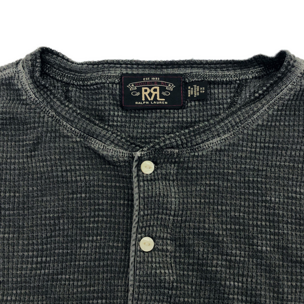 RRL ダブルアールエル 782658942002 フェードグレー コットン ヘンリーネック ショートスリーブワッフルカットソー トップス