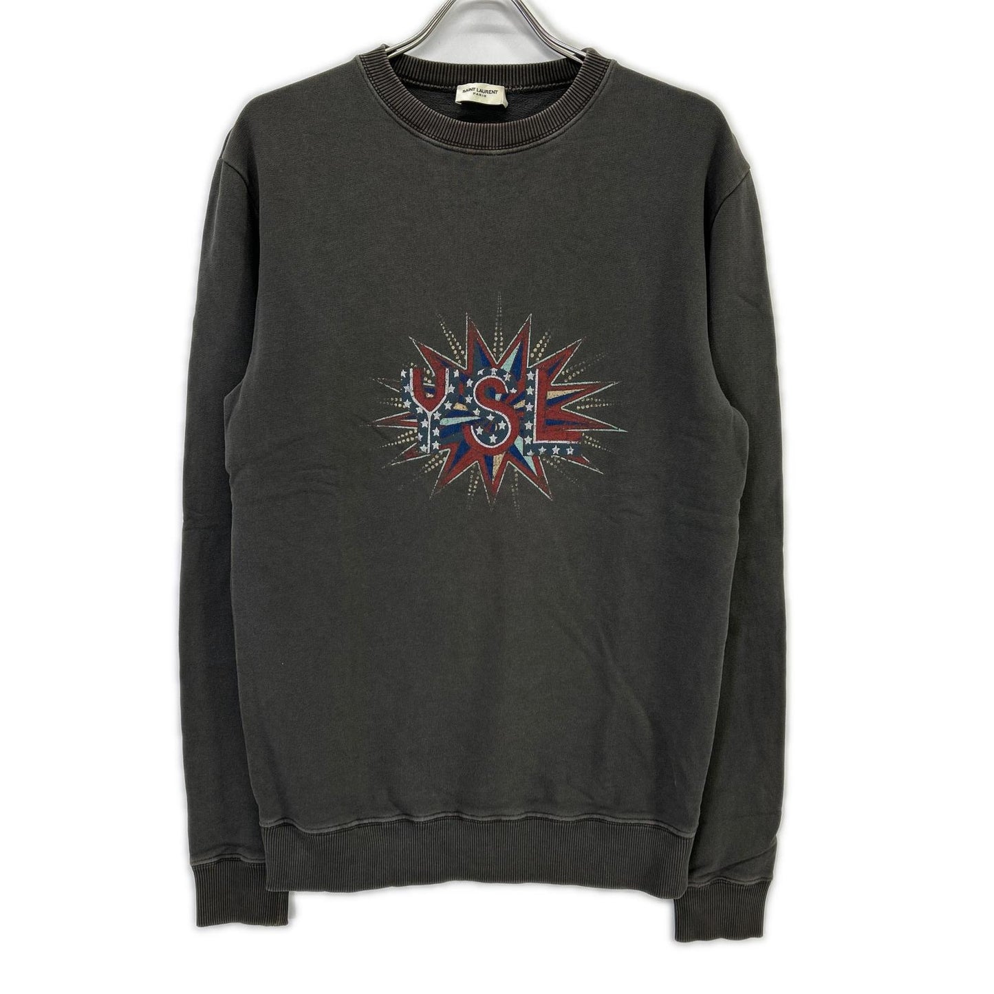 SAINT LAURENT PARIS サンローランパリ 569259 YBHA2 フェードグレー コットン YSLロゴプリント クルーネック スウェットプルオーバー トップス