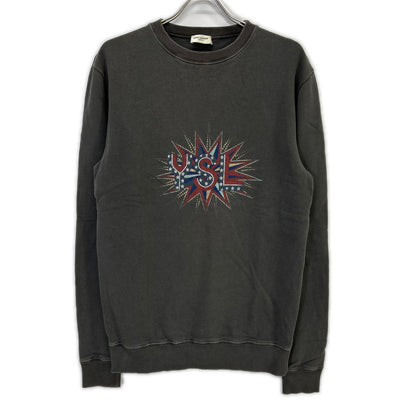 SAINT LAURENT PARIS サンローランパリ 569259 YBHA2 フェードグレー コットン YSLロゴプリント クルーネック スウェットプルオーバー トップス