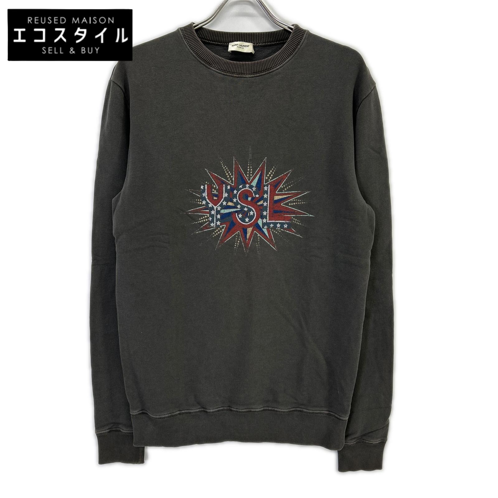 SAINT LAURENT PARIS サンローランパリ 569259 YBHA2 フェードグレー コットン YSLロゴプリント クルーネック スウェットプルオーバー トップス