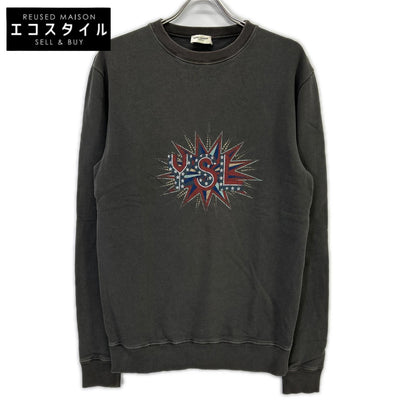 SAINT LAURENT PARIS サンローランパリ 569259 YBHA2 フェードグレー コットン YSLロゴプリント クルーネック スウェットプルオーバー トップス
