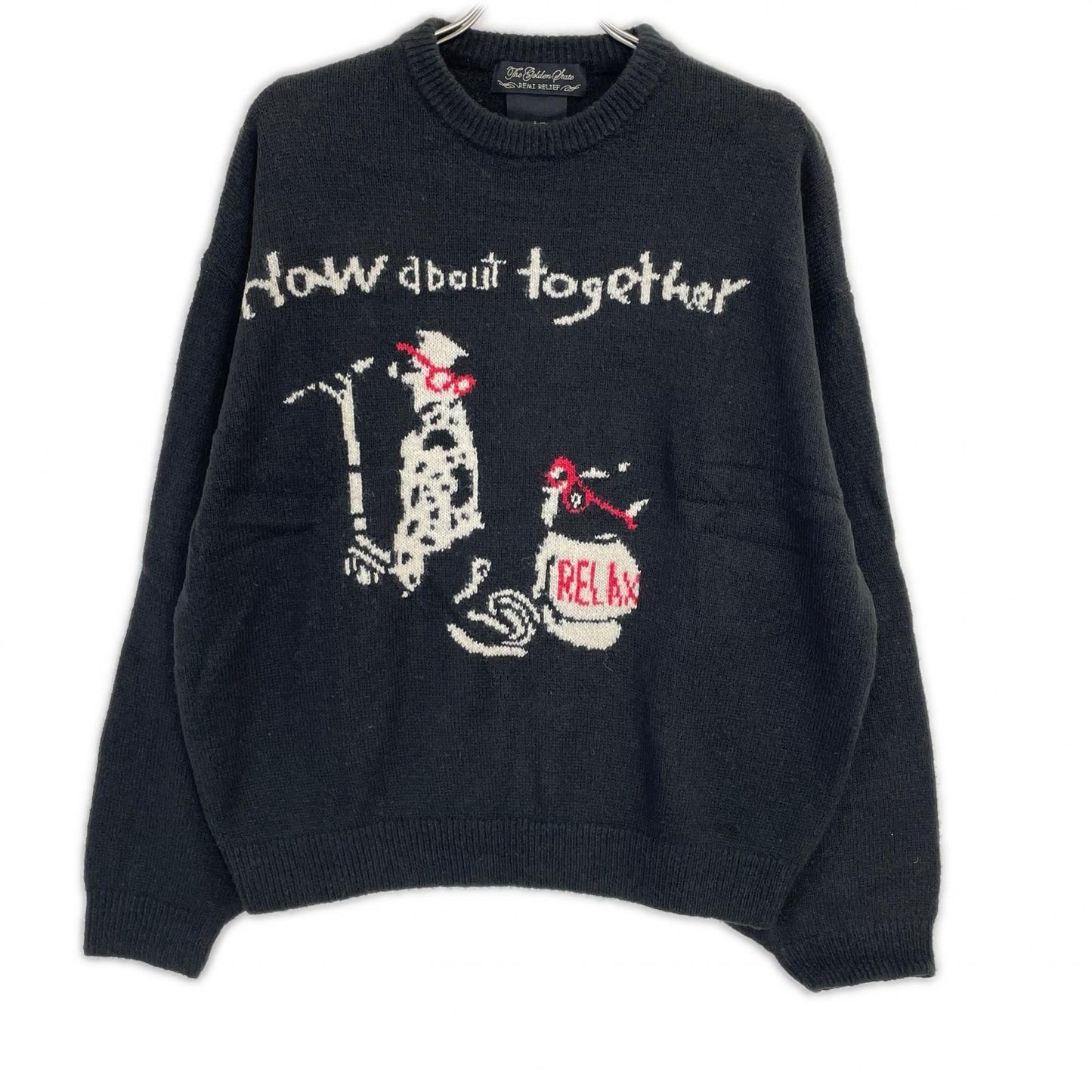 REMI RELIEF レミレリーフ How about together別注 ブラック ダルメシアングラフィック モヘア混インターシャニットプルオーバー トップス
