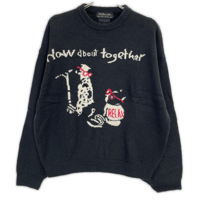 REMI RELIEF レミレリーフ How about together別注 ブラック ダルメシアングラフィック モヘア混インターシャニットプルオーバー トップス