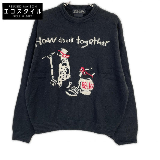 REMI RELIEF レミレリーフ How about together別注 ブラック ダルメシアングラフィック モヘア混インターシャニットプルオーバー トップス