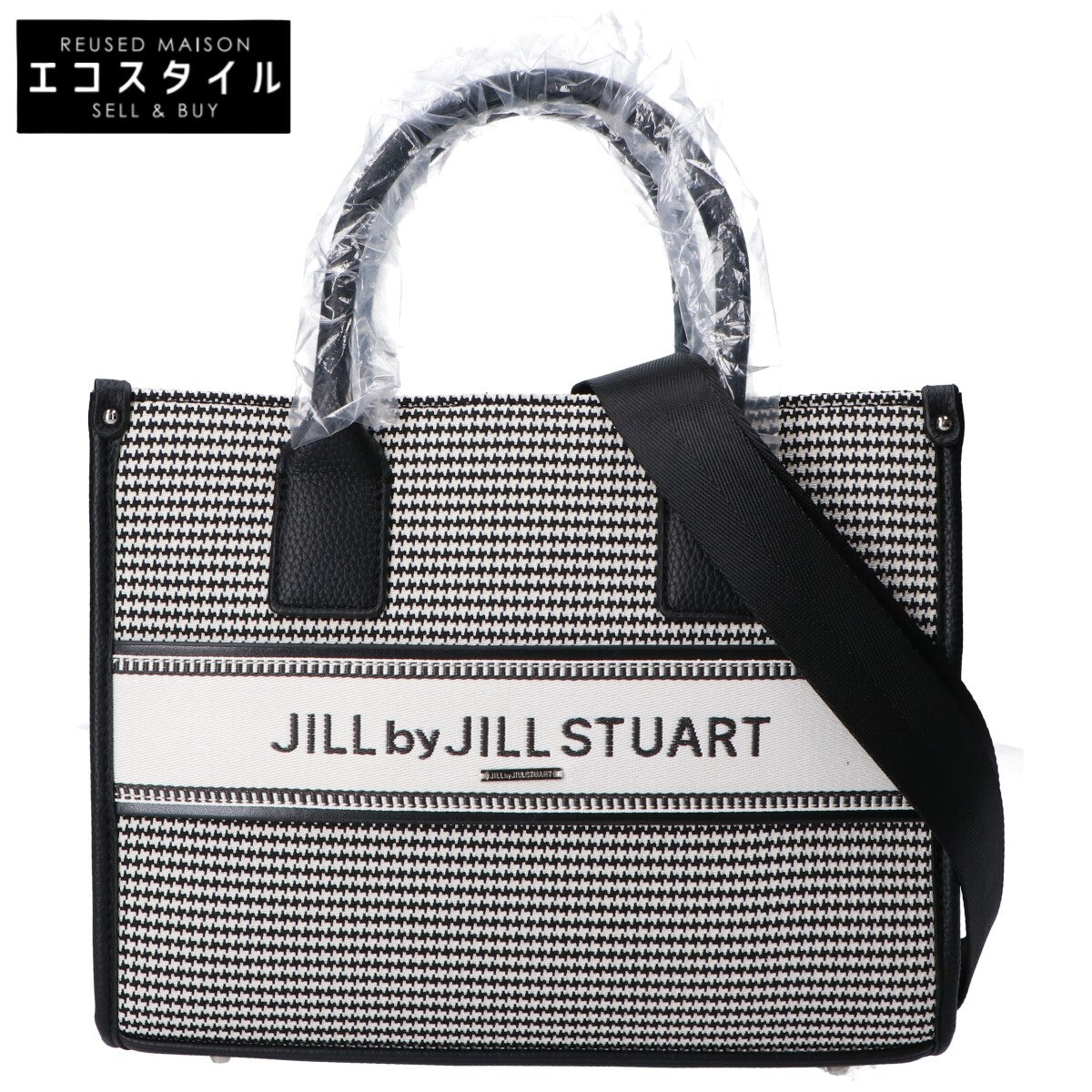 JILL by JILLSTUART ジルバイジルスチュアート ブラック×ホワイト ハウンドトゥース バンドオブスクエアトートバッグ トートバッグ