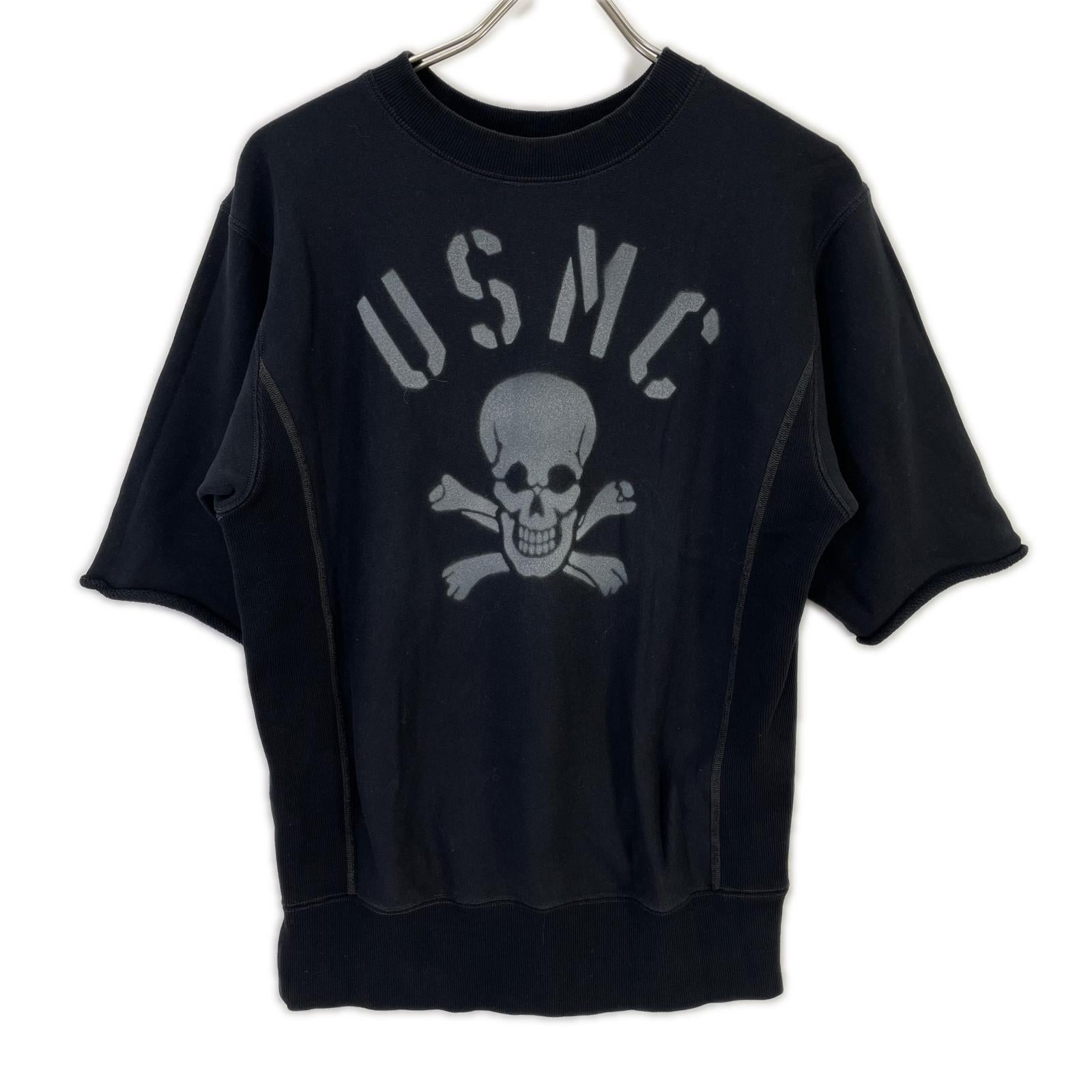 FREEWHEELERS フリーホイーラーズ 2324004 ブラック 半袖スウェット USMC SKULL and BONES トップス