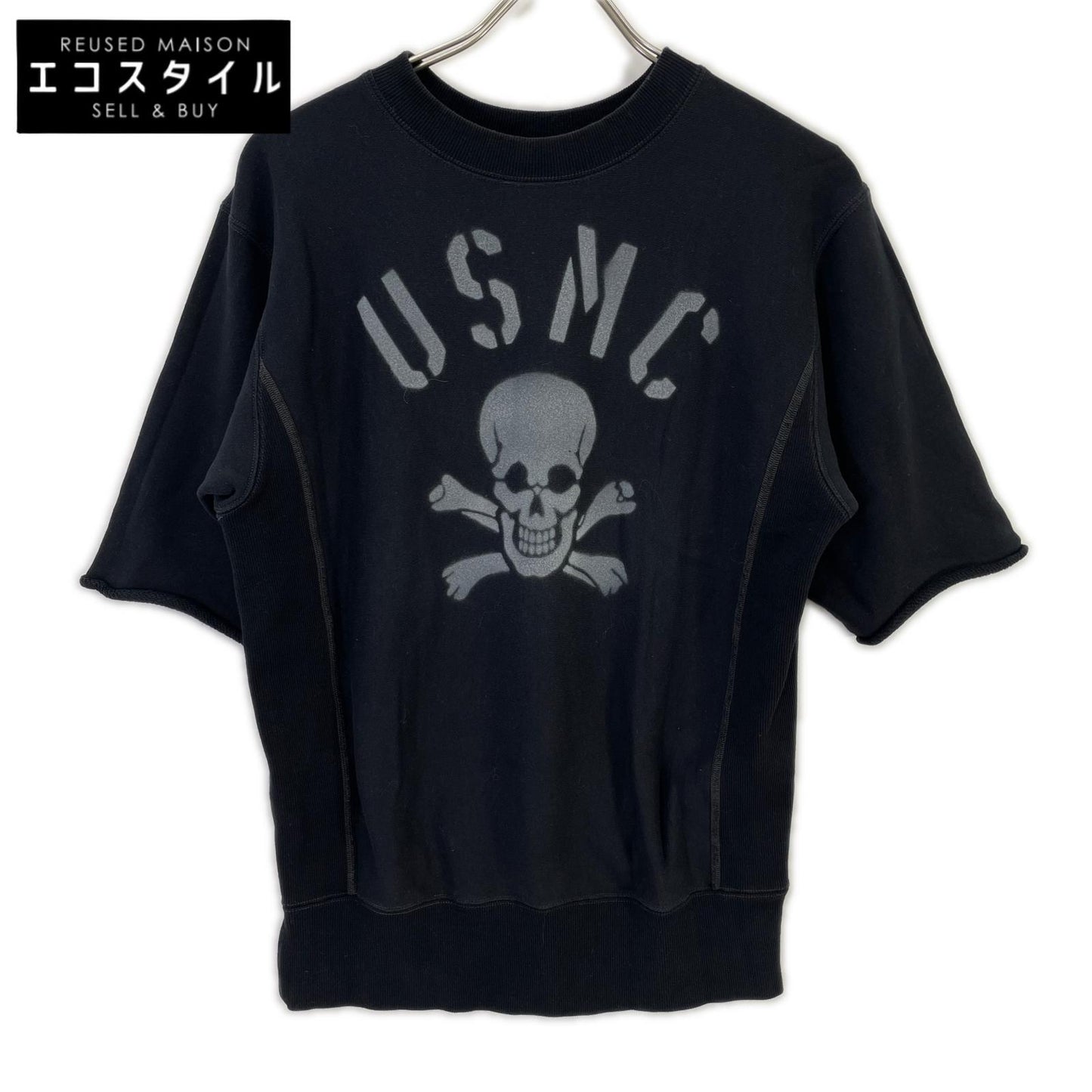FREEWHEELERS フリーホイーラーズ 2324004 ブラック 半袖スウェット USMC SKULL and BONES トップス