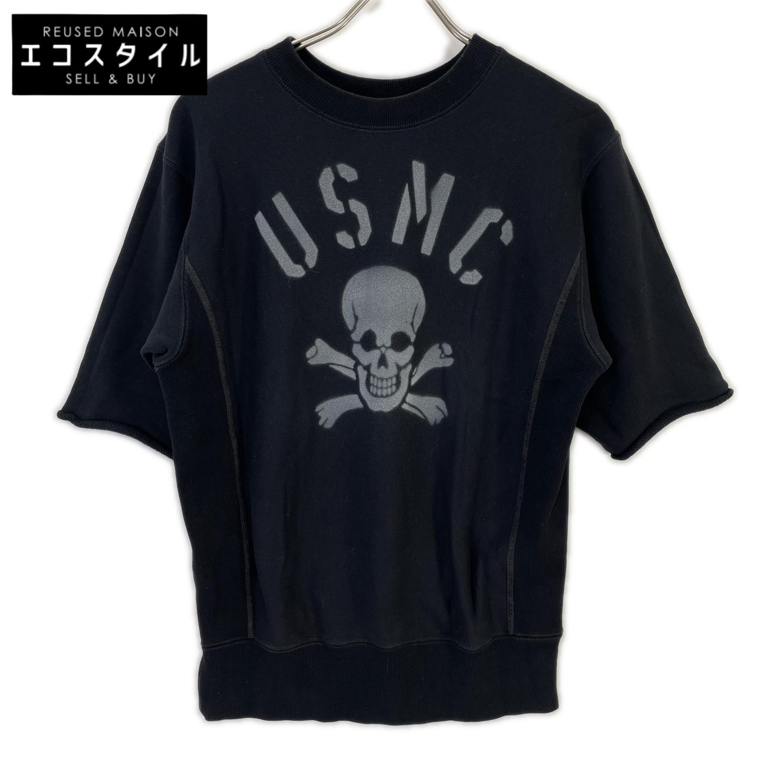 FREEWHEELERS フリーホイーラーズ 2324004 ブラック 半袖スウェット USMC SKULL and BONES トップス