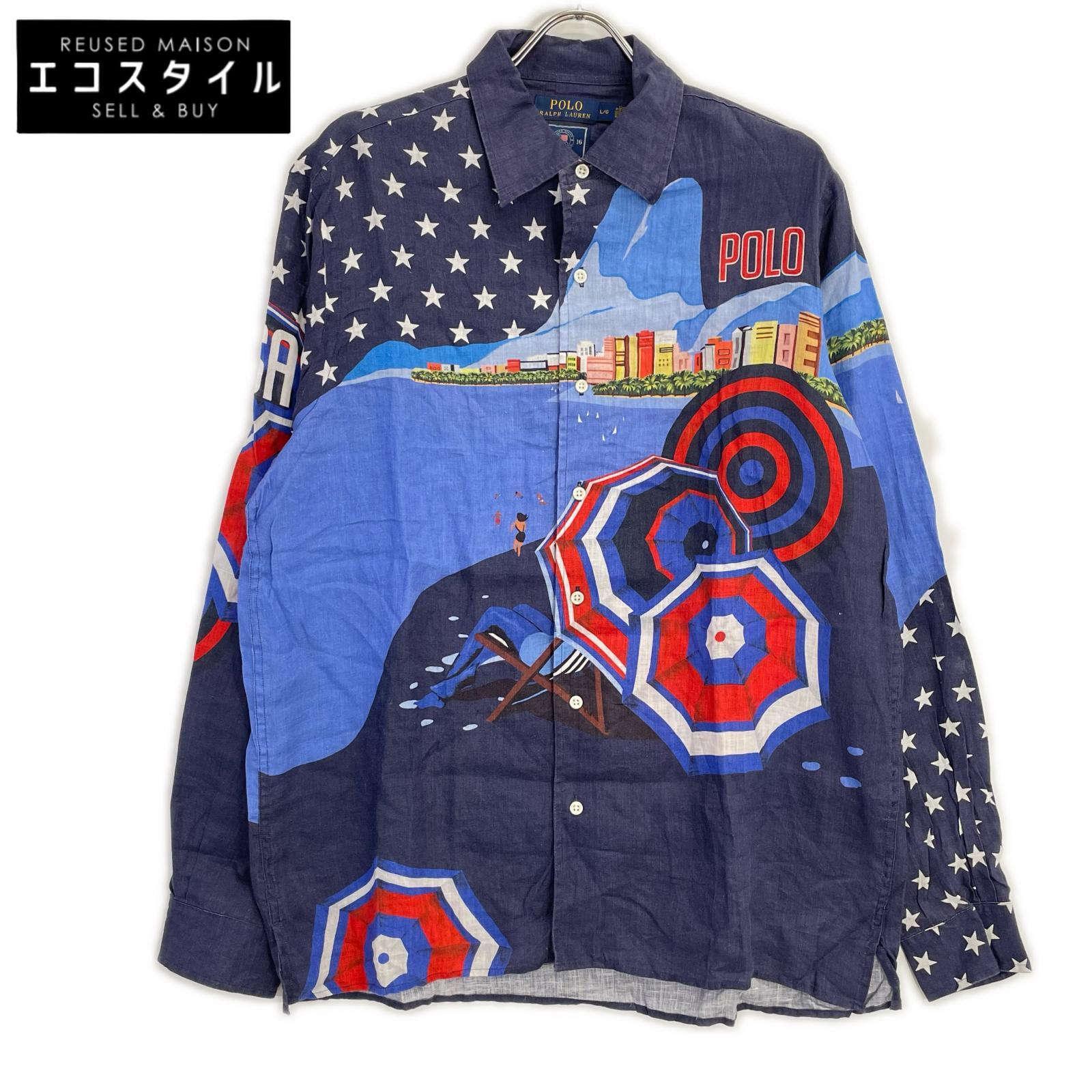 POLObyRalphLauren ポロラルフローレン 2016オリンピックチームUSA 総プリント 100リネン ロングスリーブシャツ トップス