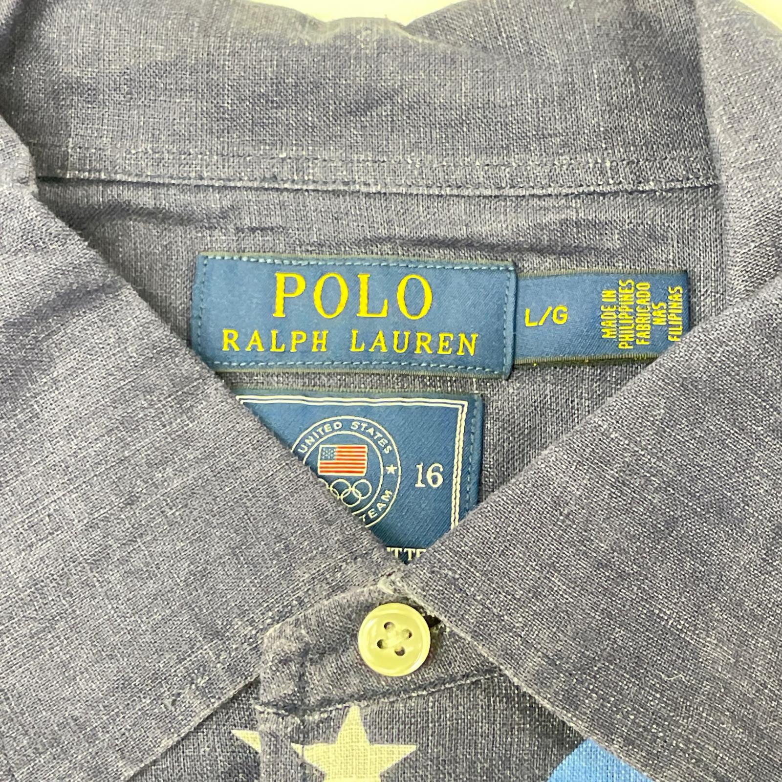 POLObyRalphLauren ポロラルフローレン 2016オリンピックチームUSA 総プリント 100リネン ロングスリーブシャツ トップス