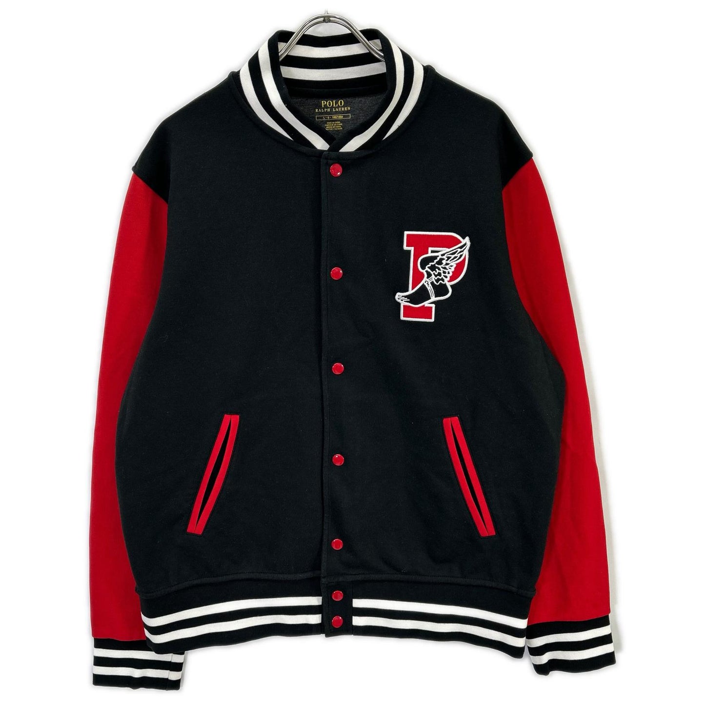 POLObyRalphLauren ポロラルフローレン ブラック×レッド P-wing ワッペンスタジャン ジャケット