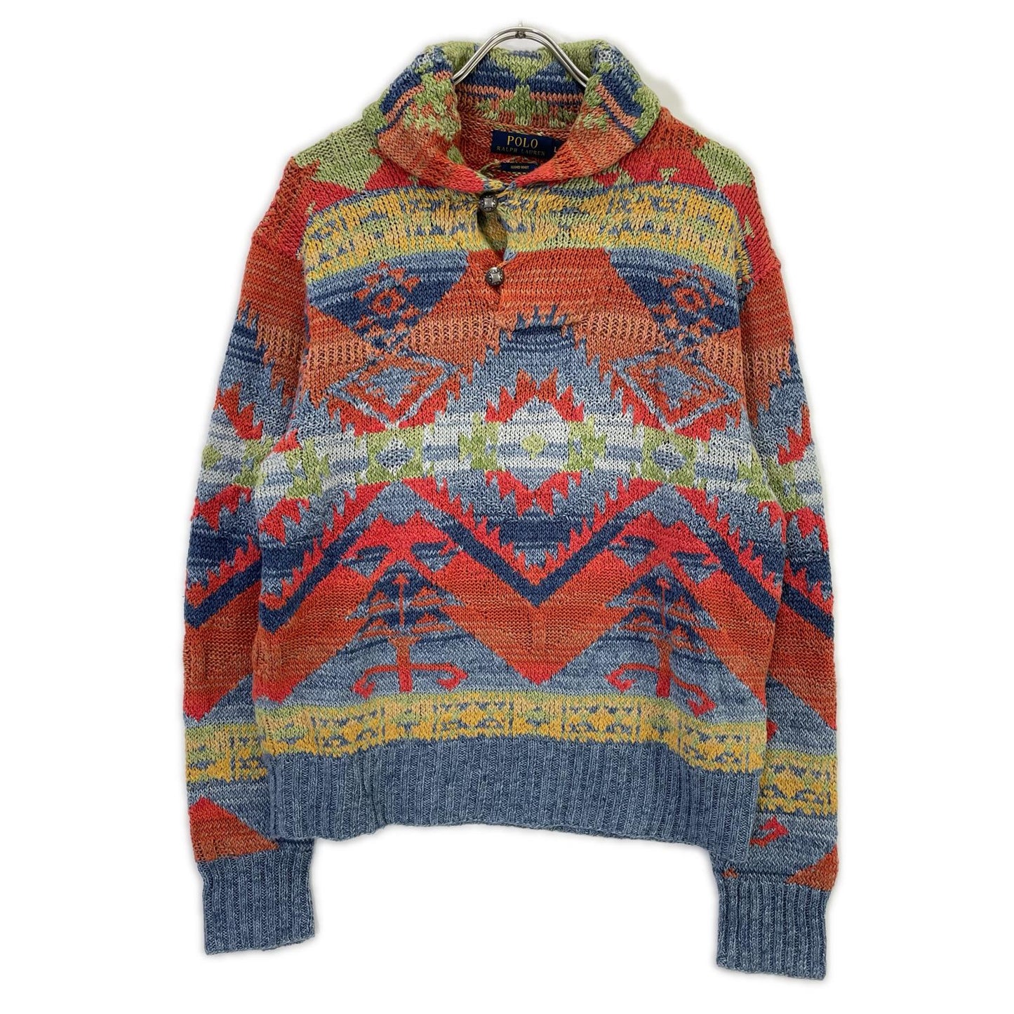 POLObyRalphLauren ポロラルフローレン マルチカラー ネイティブ柄 コンチョボタン HAND KNIT ショールカラー プルオーバーニット トップス
