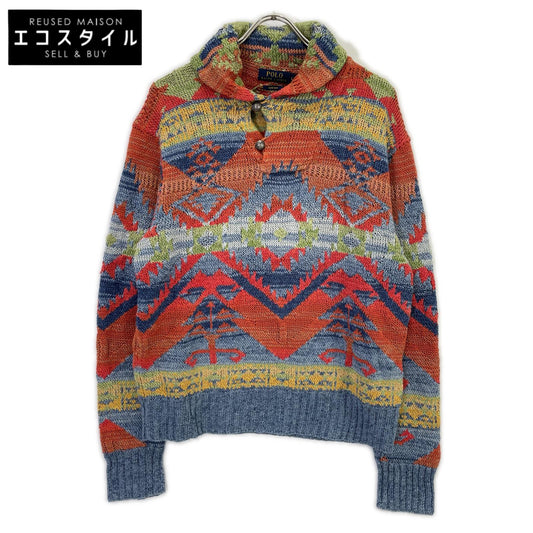 POLObyRalphLauren ポロラルフローレン マルチカラー ネイティブ柄 コンチョボタン HAND KNIT ショールカラー プルオーバーニット トップス