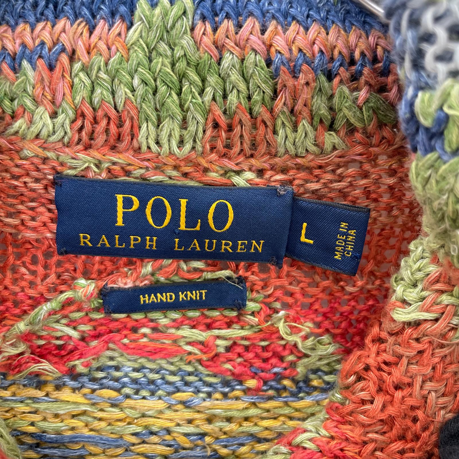 POLObyRalphLauren ポロラルフローレン マルチカラー ネイティブ柄 コンチョボタン HAND KNIT ショールカラー プルオーバーニット トップス